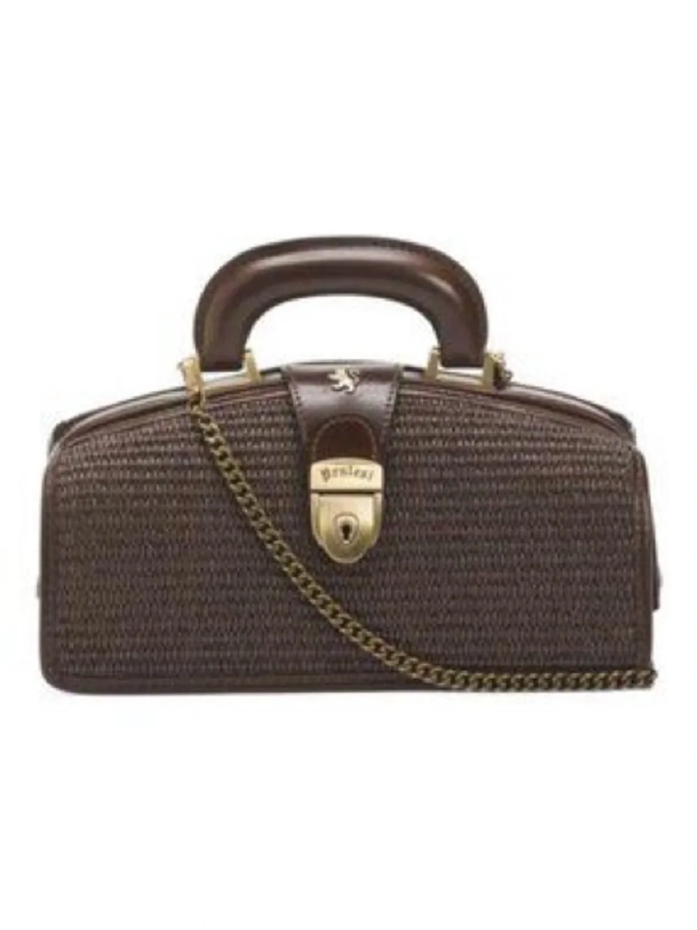 Pratesi Italian Leather Mini Doctor Bag Brown Woven Top Handle Chain Strap